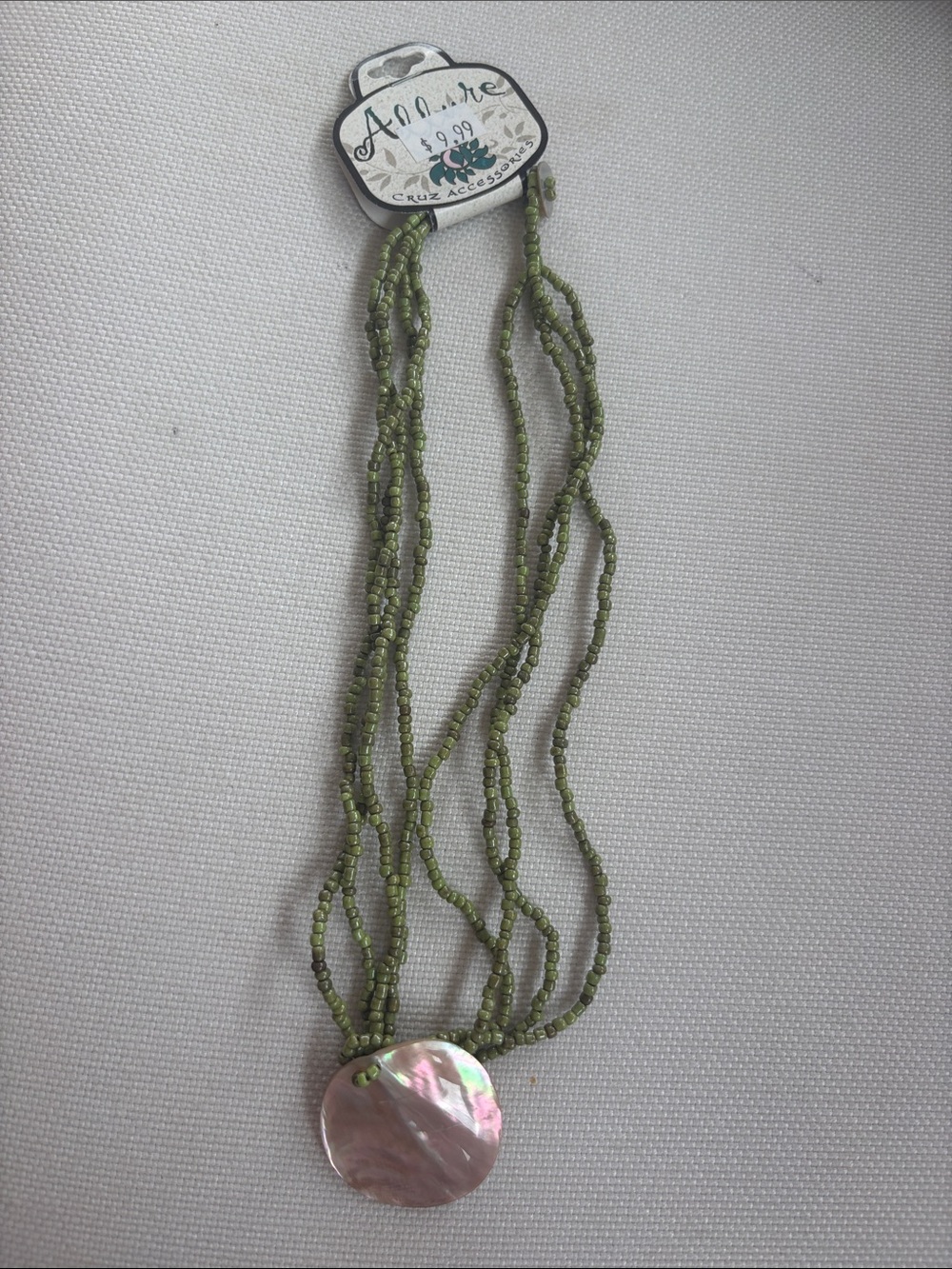 Shell Necklace abalone and green beads NEW made in Indonesia